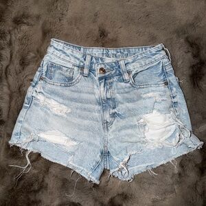 American Eagle Outfitters Women's Faded Blue Ripped Jean Shorts